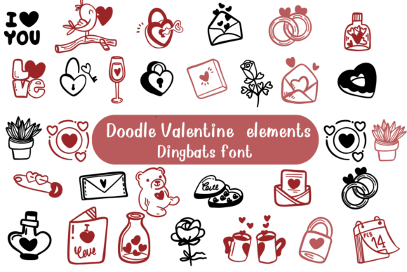Doodle Valentine Elements for Romantic Web Typography
